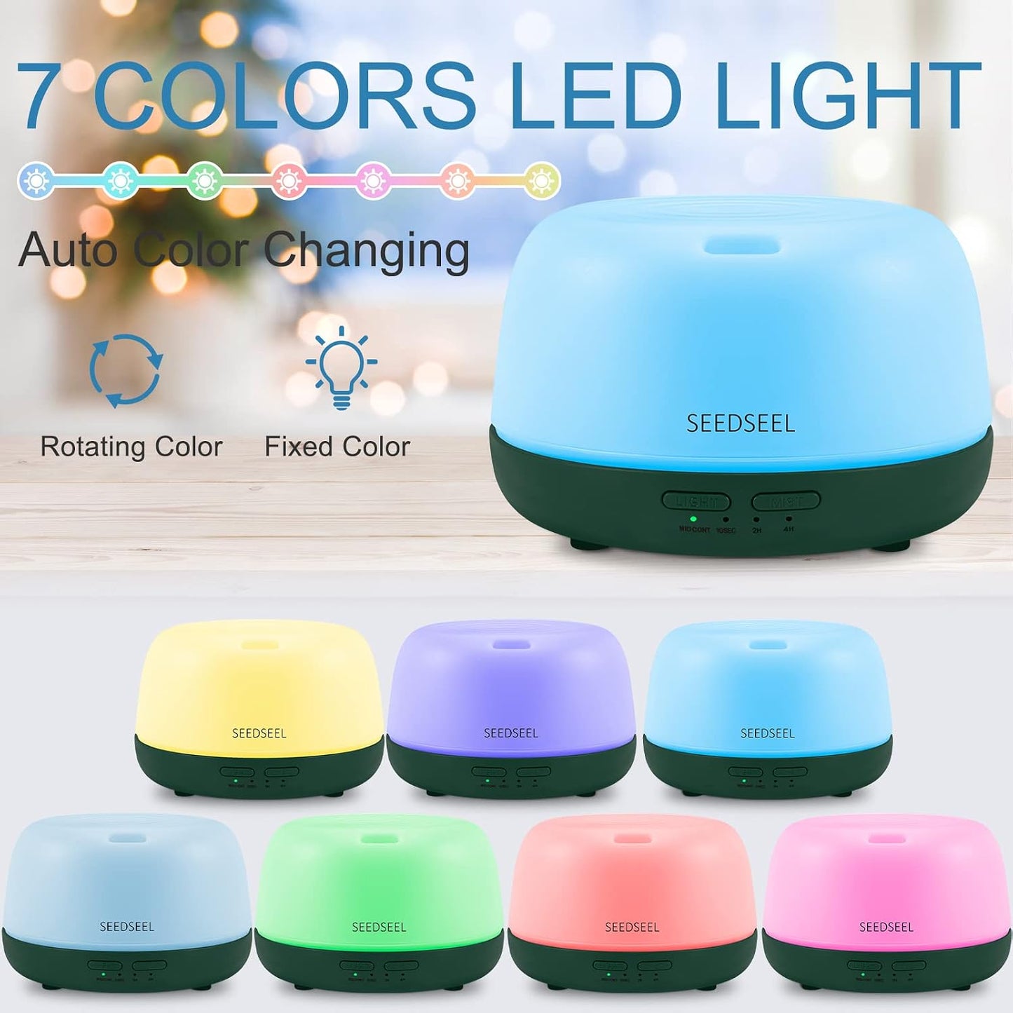 SEEDSEEL 300ML Essential Oil Diffuser with 7-Color LED Lights and Remote Control, Modern Minimalist Design, High-Efficiency Ultrasonic Mist Aromatherapy Diffuser for Home