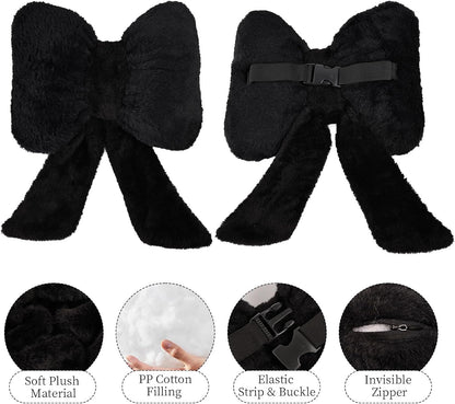 2 Pack Bow Car Headrest Pillows Plush Car Neck Pillows for Travel Driving Office Chair Head Support Cushions, Also Cute Car Decor Accessories (Black)