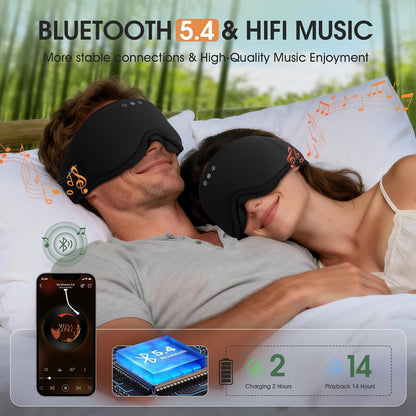 Bluetooth Sleep Headphones for Side Sleepers with Timming Setting, 100% Blackout 3D Contoured Eye Mask for Sleeping & Music Auto Shut Off, Breathable No Pressure for Side Sleeper Travel