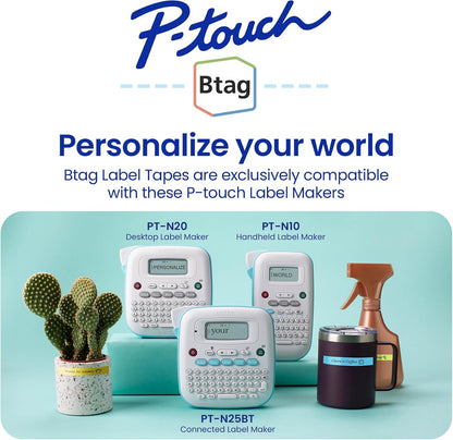Brother Genuine P-Touch Btag BTAG231 Black on White Label Tape ~1/2in by 13.1ft (12mm x 4m). (Works Only with Brother PT-N10, PT-N20, PT-N25BT Label Makers)