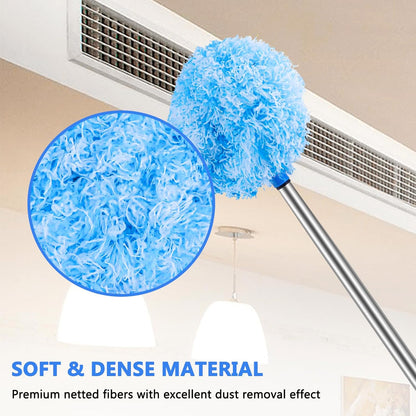 Ceiling Fan Cleaner Duster Reusable Microfiber Ceiling Fan Blade Cleaner Removable Duster with Extension Pole Adjusts 13 to 49.7 Inch for Cleaning Walls Bookshelves Furniture Door Window Top (Blue)