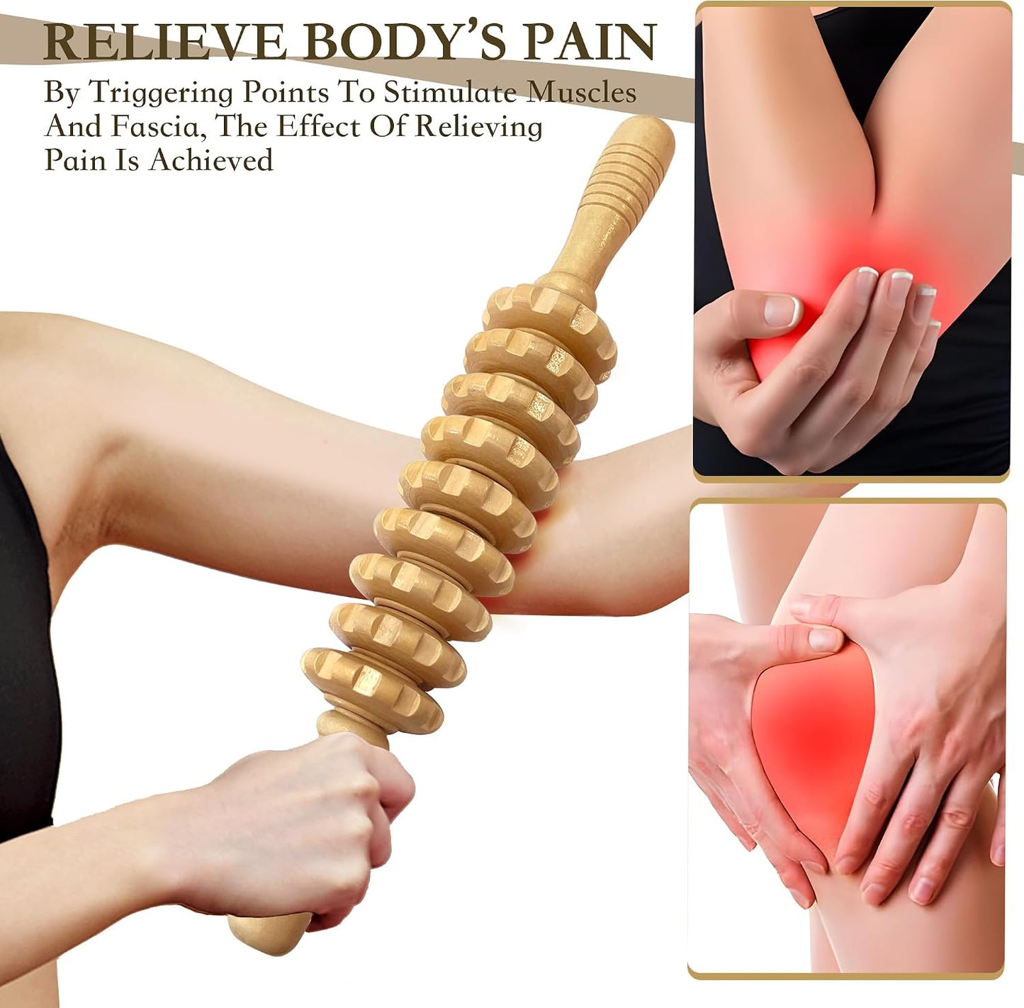 Manual Wood Therapy Massage Stick, Wooden Cellulite Muscle Roller for Legs | Body Sculpting, Lymphatic Drainage Massager, Wooden Massage Tools for Trigger Points Relief, Sore Muscle Recovery
