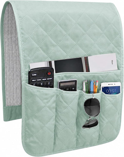 Armchair Caddy for Recliner, Non Slip Sofa Arm Organizer, Sage Green | 5-Pocket Recliner Armrest Organizer, Couch Side Storage Holder for Remotes, Cell Phone, Magazines & Tablets, Machine Washable