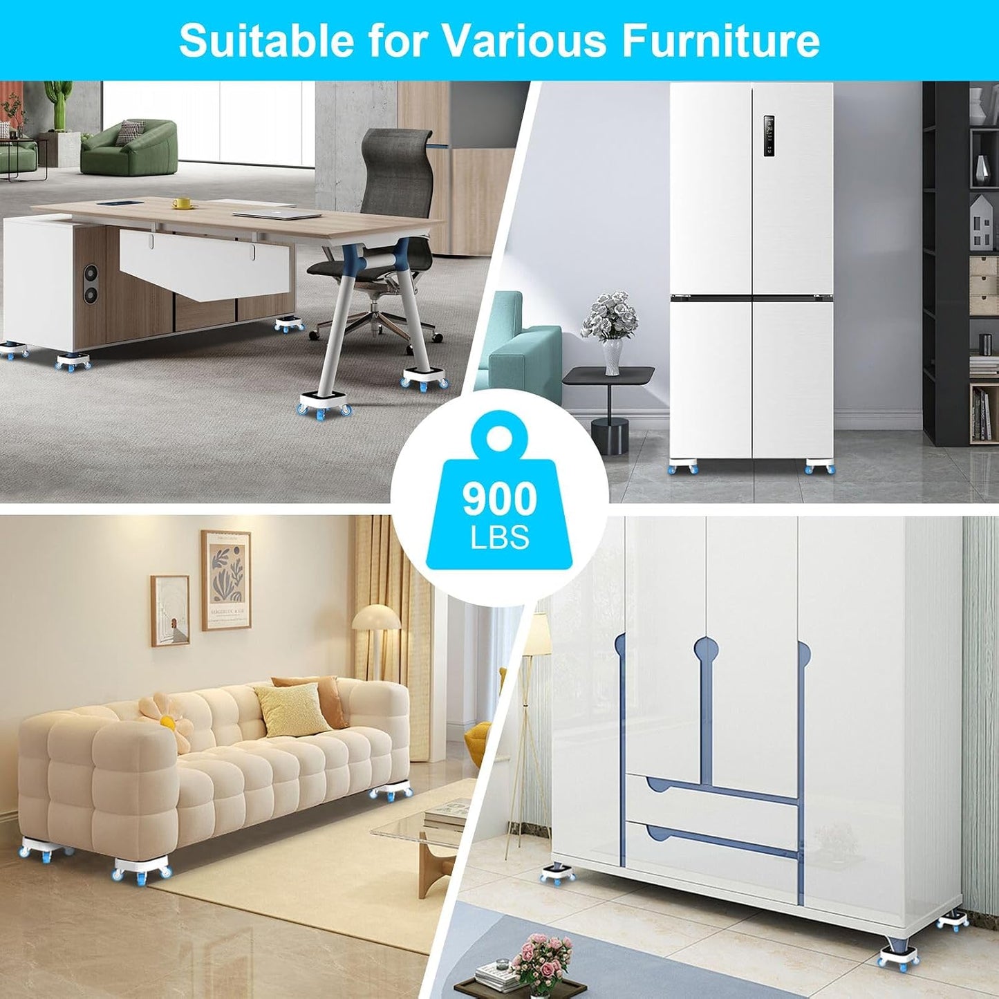 New Upgrade Furniture Sliders: Furniture Movers with Wheels & Groove | Furniture Dolly with 360° Rotatable Wheels - Appliance Roller for Moving Heavy Sofa Bed - Load Capacity Up to 750lb
