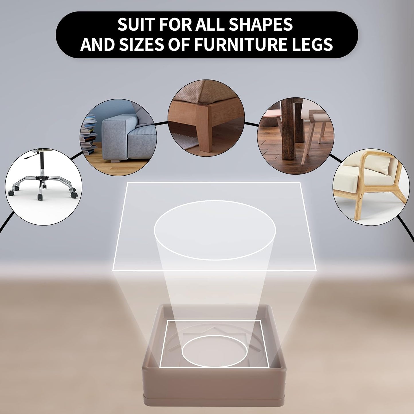 Furniture Coasters 4 Pcs 4” Furniture Caster Cups - Non Slip Furniture Pads Hardwoods Floors - Non Skid Grippers Rubber Furniture Feet Anti Slide Floor Protector for Bed Couch Stoppers Black
