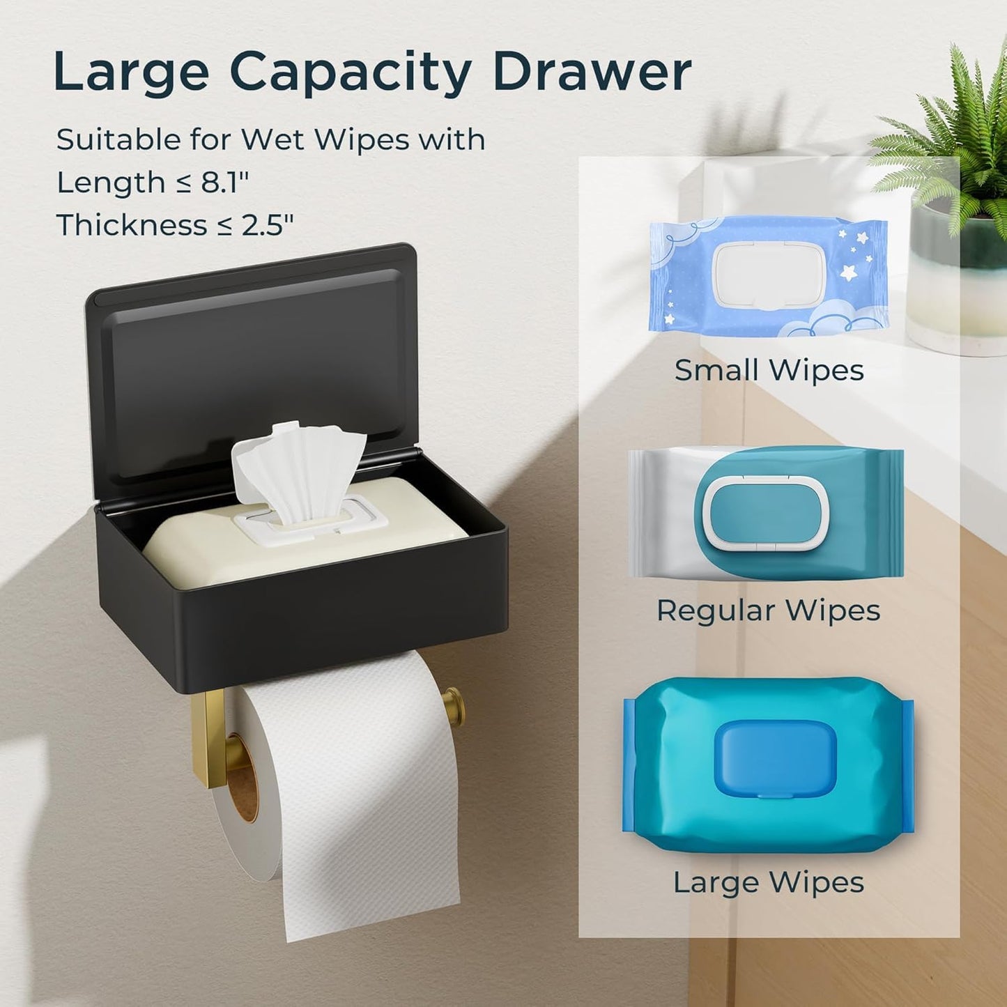 FORIOUS Toilet Paper Holder with Shelf, Wall-Mounted Modern Wipes Dispenser | Brushed Nickel | Toilet Paper Holder with Storage for Bathroom | Fits Wipes, Sanitary Napkin, Tampon | 8.0"x5.3" Large Shelf