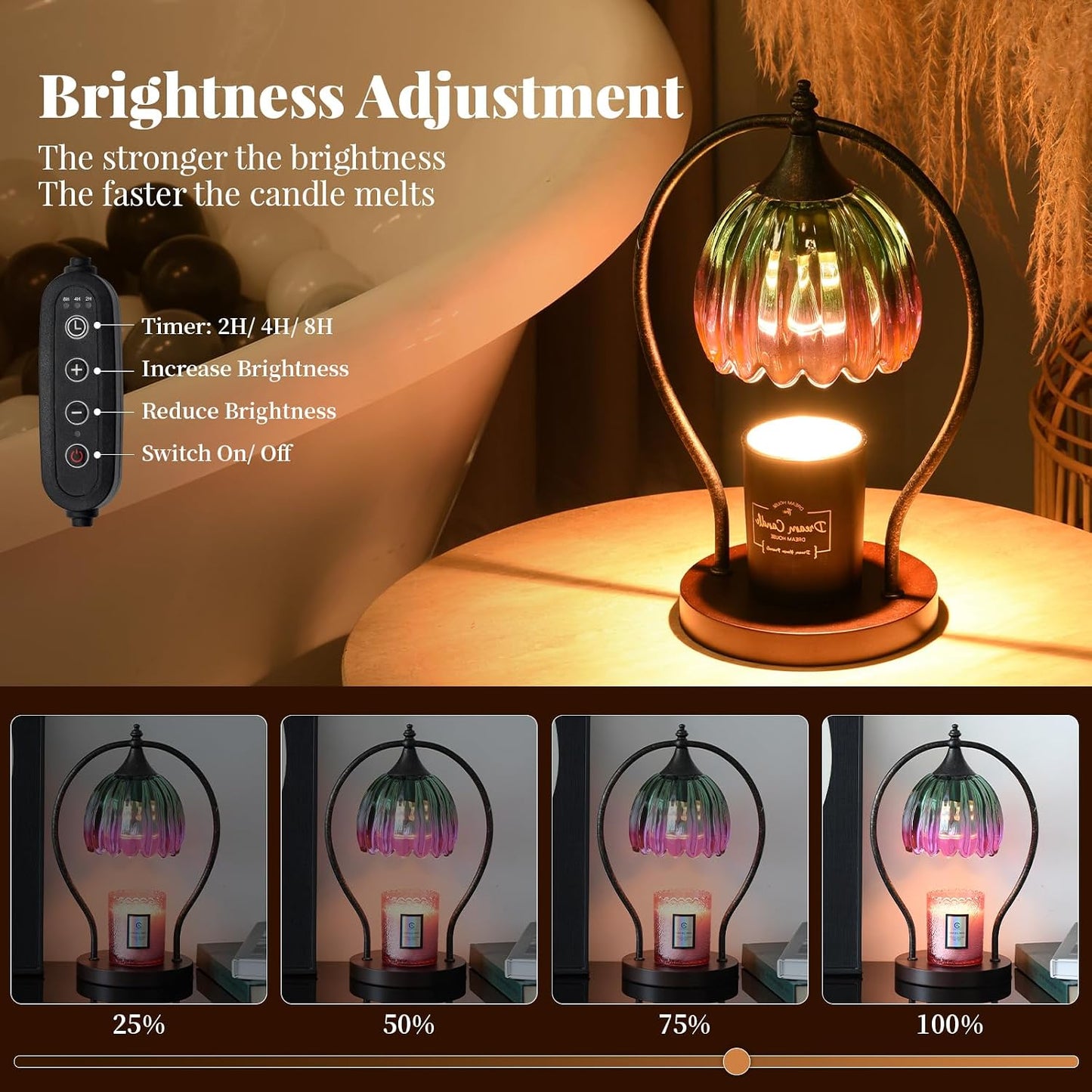 GOODBUY Candle Warmer Lamp with Timer Dimmable: Electric Candle Warmer Birthday Gifts for Women Mom - Candle Lamp Warmer House Warming Gifts New Home Decor - Wax Warmer for Jar Candles with 2 Bulbs