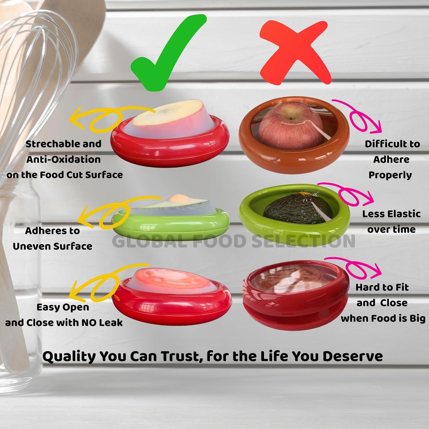 Set of 4 Reusable Avocado Saver and Onion Storage– Eco-Friendly – Keep Leftovers Fresh Without Plastic Bags. Fruit and Veggie Savers for Avocados, Lemons, Onions, Tomatoes & Salad