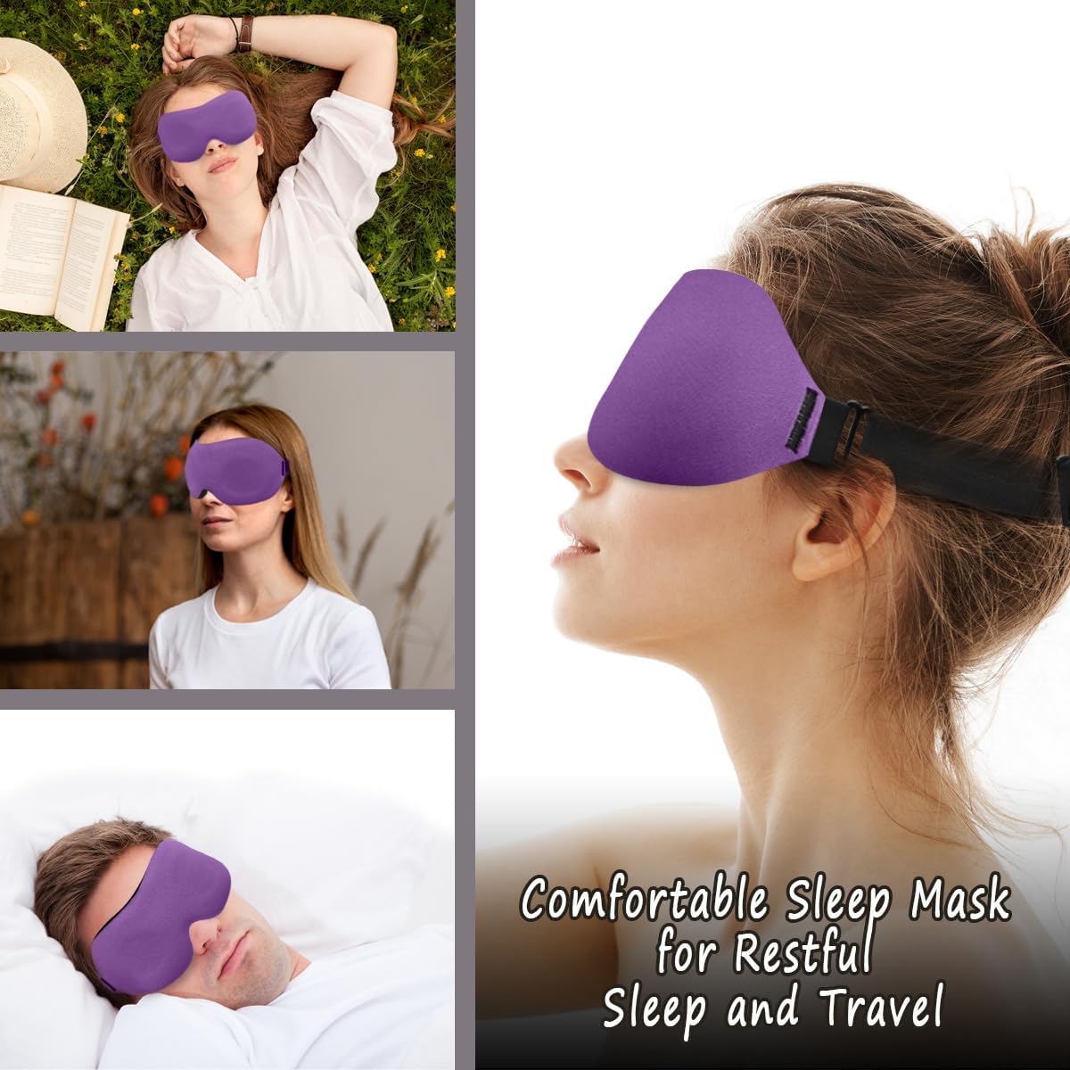 DTS Eye Sleep Mask for Side Sleepers Men Women Zero Eye Pressure 3D Cups Complete Light Blocking Night Blindfold with Adjustable Strap Shade Cover Sleeping Mask for Travel Nap Work Home (Black)