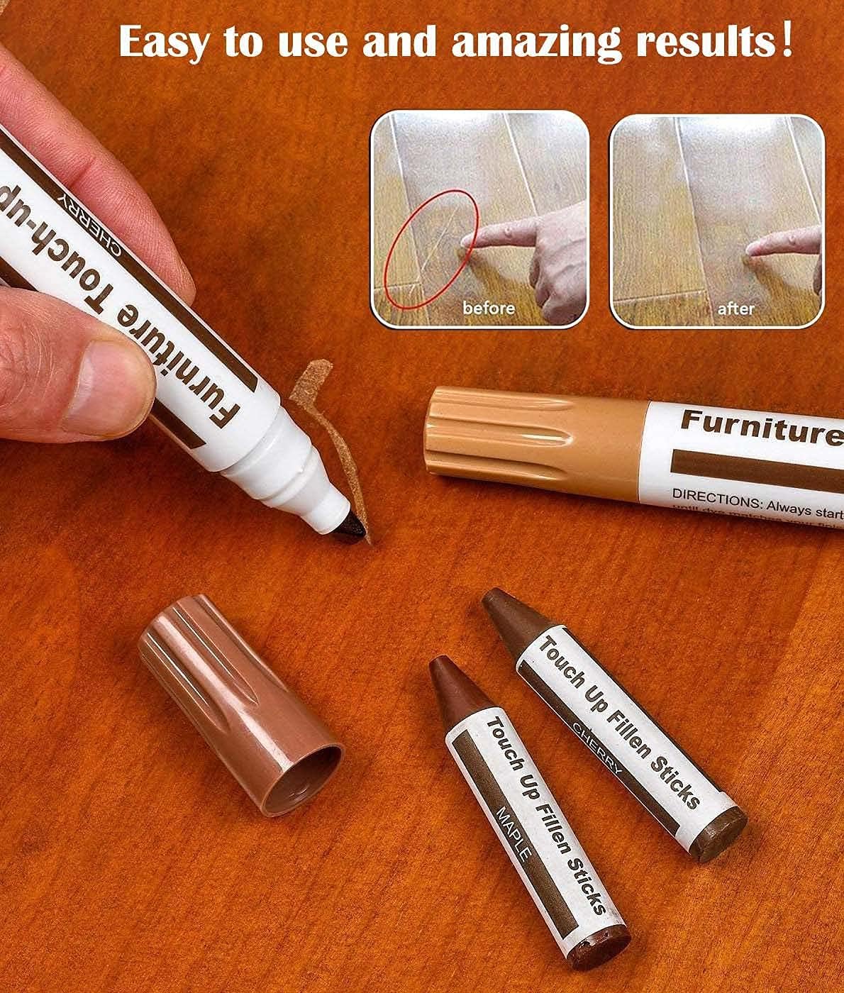 DAIXISM Furniture Markers Touch Up,Wood Filler Floor Scratch Repair Kits,Set of 21-Markers and Wax Sticks with Sharpener Kit for Funiture Repair,Floor Scratch.