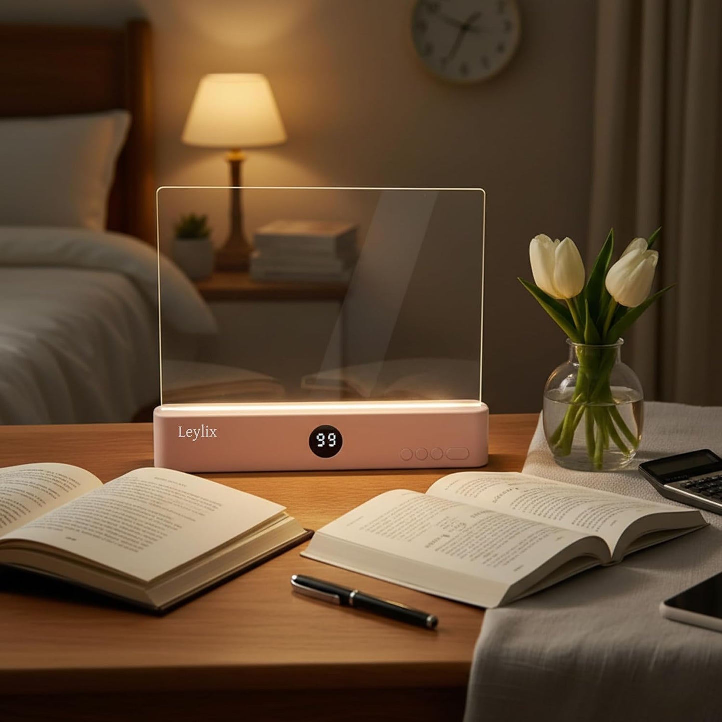 XL LED Flat Book Light for Reading at Night in Bed, Matte Pink | Eye-Caring Page Illuminator 3 Color Temperatures Stepless Dimmable USB Rechargeable, Portable Flat Panel Lamp with Soft