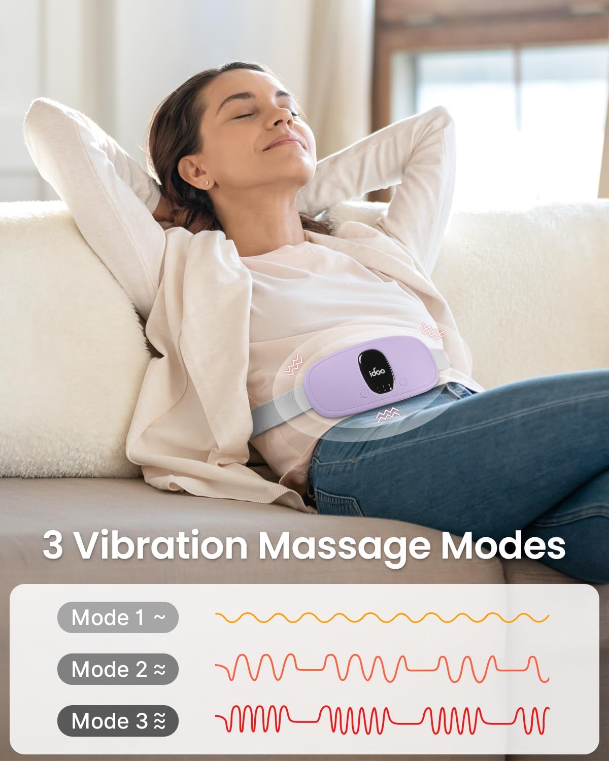 iDOO Portable Heating Pad for Period Cramps, FSA Eligible Item, Gifts for Women Girlfriend Mom Wife, Back Belly Heat Pad for Menstrual Pain Relief, with 3 Heat Levels 3 Massage | Back & Belly Wrap for Menstrual Cramps, 3 Heat Levels 3 Massage, FSA