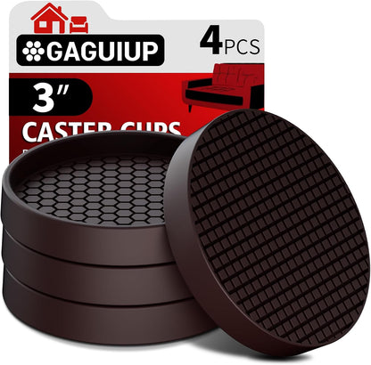 Non Slip Furniture Pads for Hardwood Floors - 12PCS 2" Caster Cups, Round | Furniture Stoppers to Prevent Sliding, Anti Slip Furniture Coasters Cup, Floor Protectors for Furniture Bed Couch Chair,Black