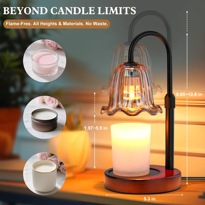 Candle Warmer Lamp Electric Timer: Dimmable Candles Warming Lamps - Height Adjustable Burner Jar - No Flame Scented Melts Wax - All Candle Jars Home Decor Table Light