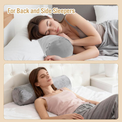 2Pcs Cervical Neck Roll Pillow Cover, Pillow Case with Zipper Round Pillowcovers Cylinder Soft Bolster Pillow Cover for Bedroom Living Room, 16 x 6 Inch (Only Pillow Covers, No Filler, Gray)