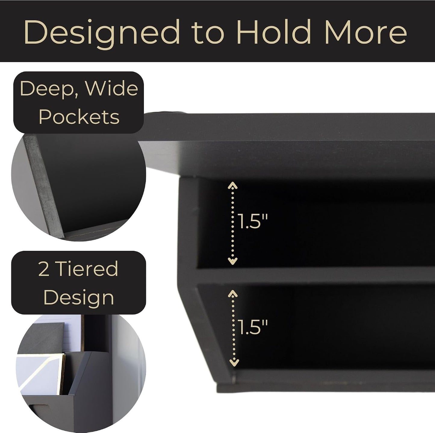 BLU MONACO Wall-Mounted Mail and Key Holder – Natural Wood 2-Tier Letter Organizer with 3 Hooks | Entryway Command Center for Mail, Keys, and Documents