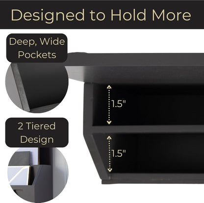 BLU MONACO Wall-Mounted Mail and Key Holder – Natural Wood 2-Tier Letter Organizer with 3 Hooks | Entryway Command Center for Mail, Keys, and Documents