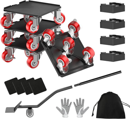 Kavlium Heavy Duty Furniture Dolly,5-Wheel Furniture Movers,5.3 Inch | Carbon Steel Dolly with Lifter Tool and 360° Casters for Moving Sofas,Refrigerators,Cabinets and Other Heavy Furniture.