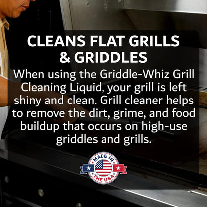 Griddle-Whiz Grill & Griddle Cleaner (4-Pack) | Removes Grease, Food Residue, Burnt On Organics | High Heat Flat Top Grill Cleaner, Food Contact Surface | Non-Caustic Formula by FryOilSaver (32oz)