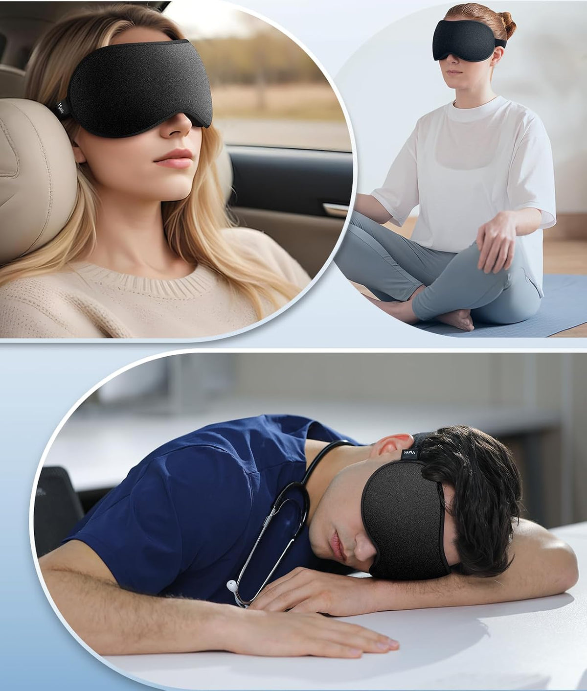 Vynix® Sleep Mask for Men Women-Eye Masks for Side Sleepers, 3D Contoured Night Blindfold 100% Blockout Pressure-Free, Soft Lightweight Breathable Eye Cover Shade Sleeping for Airplane, Travel, Black