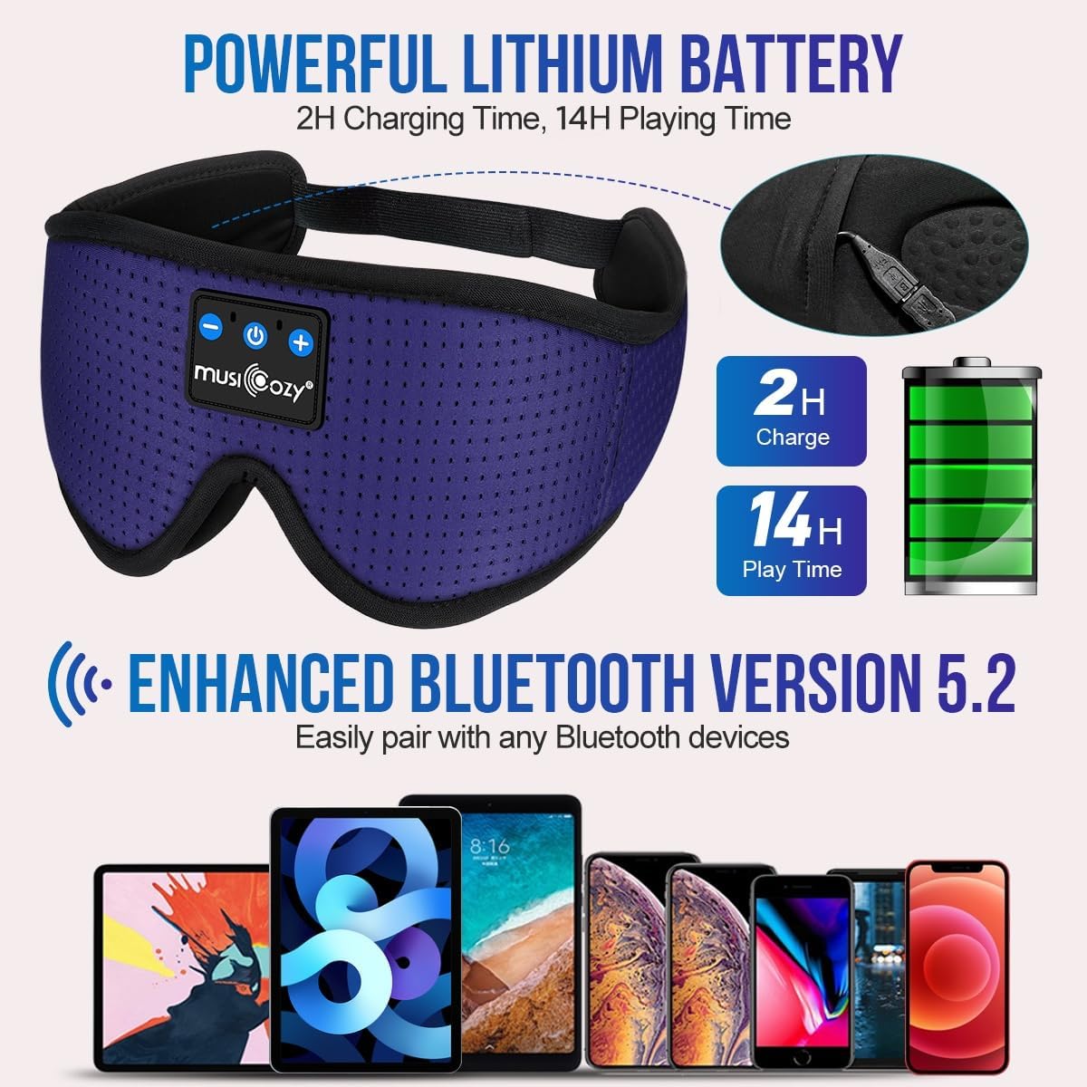 MUSICOZY Sleep Headphones Bluetooth 5.4 Sleep Mask with HD Sound