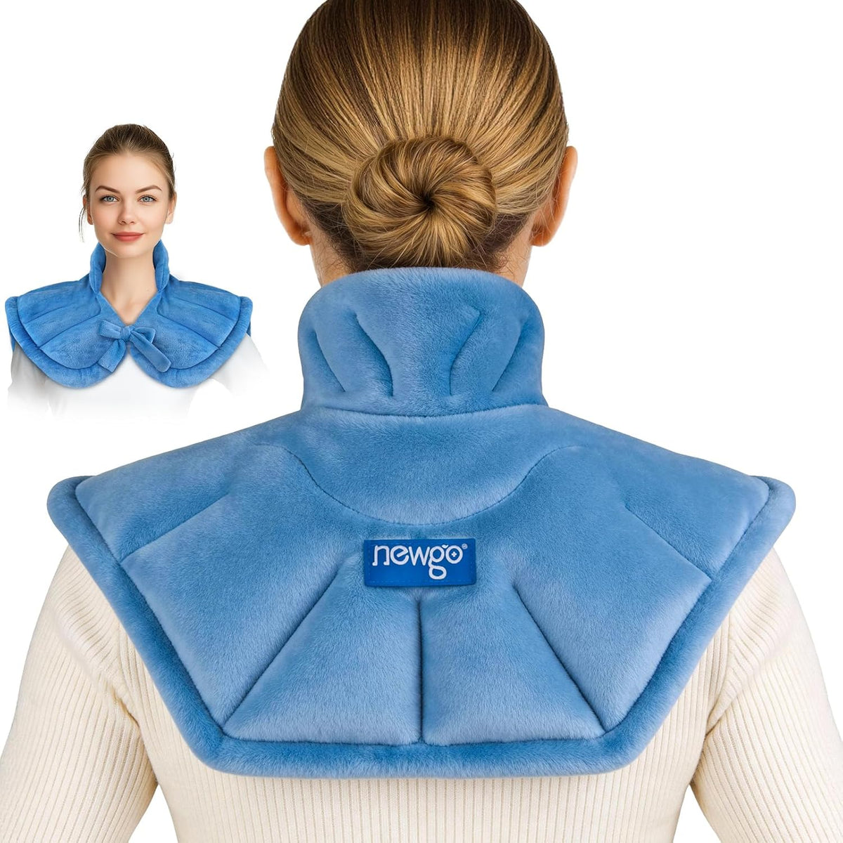 NEWGO Microwavable Moist Heat Neck Wrap, Weighted Heating Pad for Neck and Shoulder Pain Relief, Aromatherapy Heating Wrap for Muscle Stiffness, Tension Headache