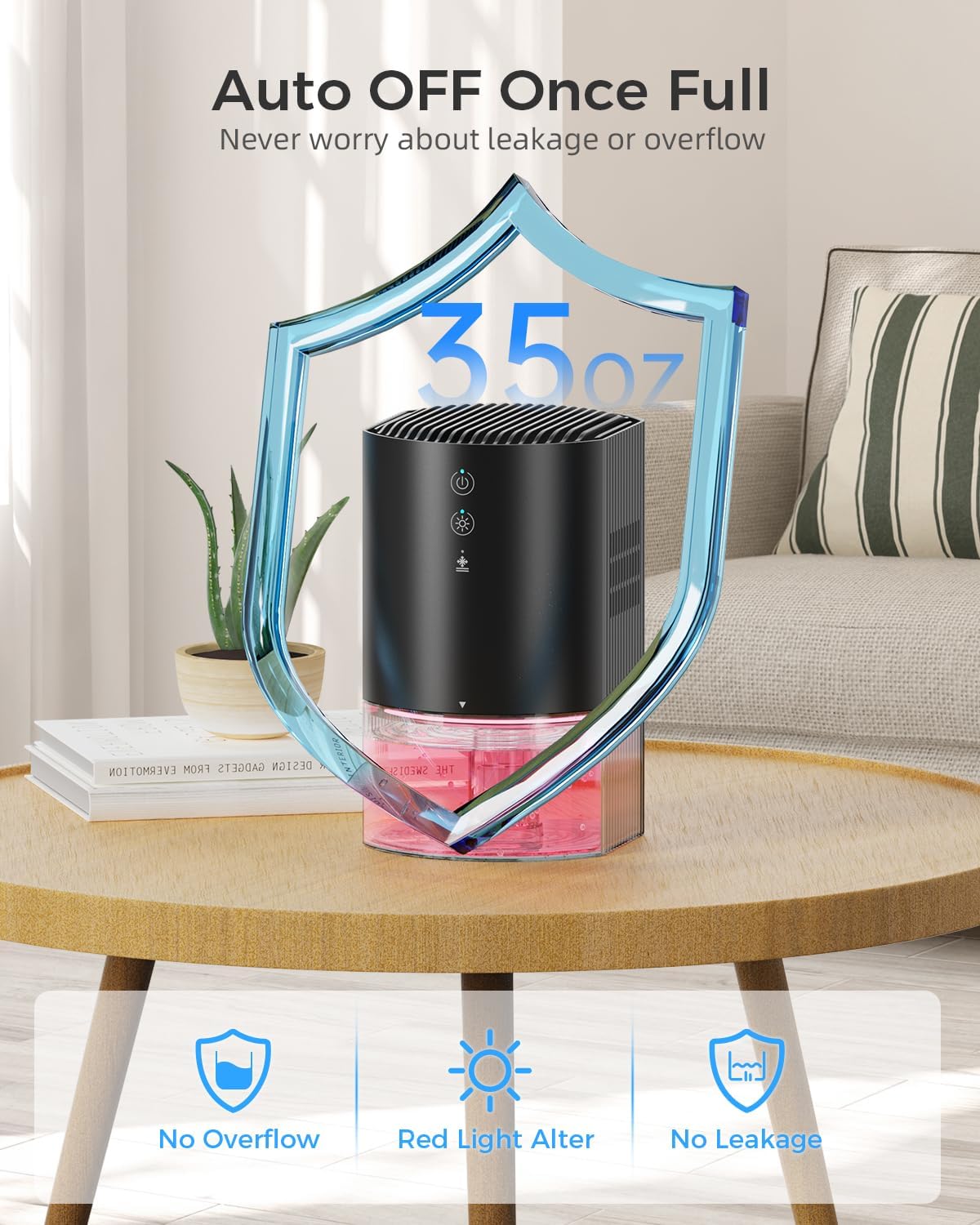 Small Dehumidifiers for Bathroom, Bedroom, Dorm Room, Home, RV, Closet, Wardrobe, Office, Portable Dehumidifier with Auto Shut Off, Auto Defrost, Colorful Light, Ultra Quiet, Energy Saving, 35 OZ | Ultra Quiet & Energy Saving with Auto Shut Off, Auto