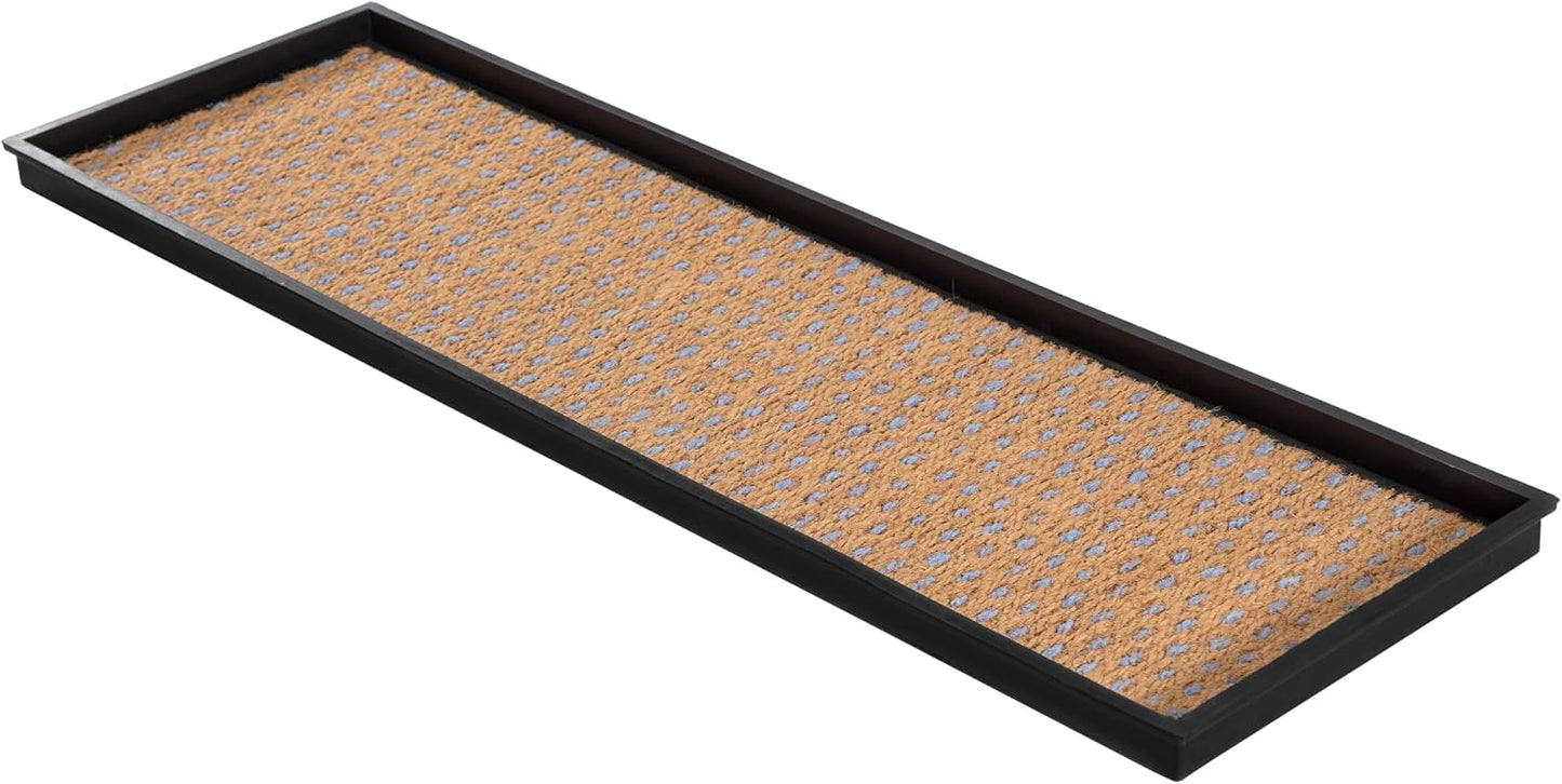 Anji Mountain Heavy Duty Waterproof Rubber Shoe Storage Mat Organizer/Boot Storage Tray Multi Use For Entryway with Coir, Tan Insert, Fits 2 Pair (24.5" Wide)