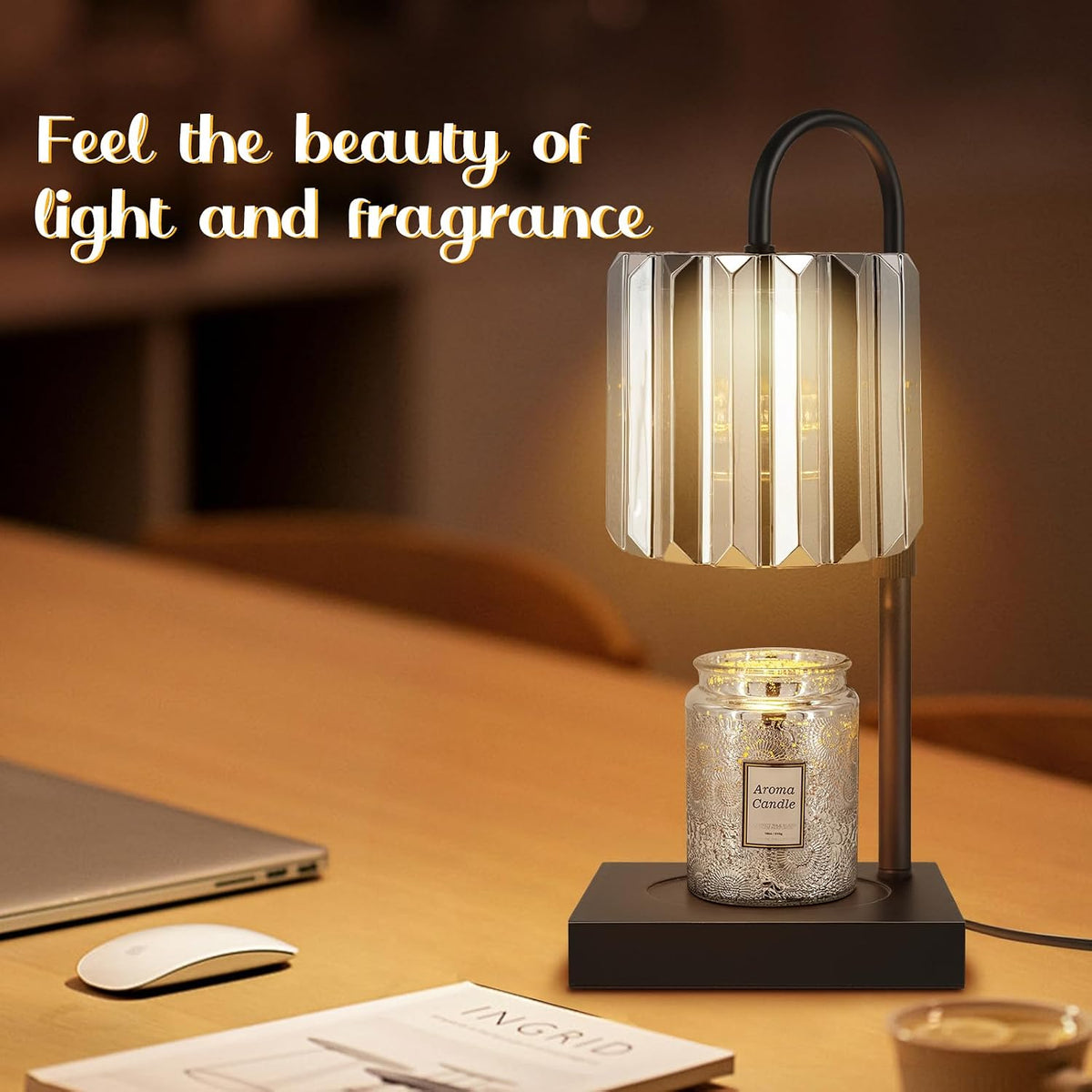 Candle Warmer Lamp with Timer, Electric Candle Warmer for Jar Candles, House Warming Gifts, Modern Home Decor Dimmable Wax Melting Lamp with Large Head, Black, Glass