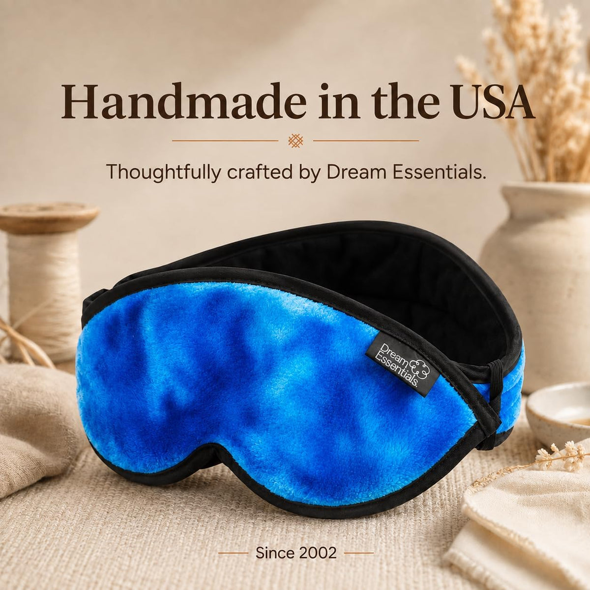 Dream Essentials Utopia Blackout Sleep Mask with Wide Cradle Band, Adjustable Plush Eye Mask for Side Sleepers, Flexible Nose Bridge, Handmade in USA, Travel & Naps