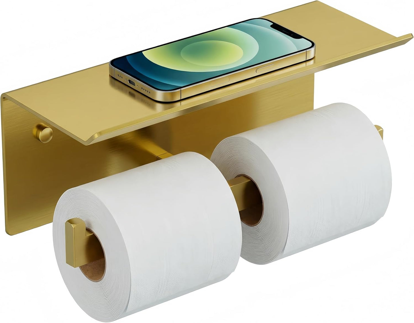 FORIOUS Toilet Paper Holder with Shelf, Commercial Toilet Paper Dispenser | Brushed Nickel | SUS304 Stainless Steel Wall Mount Double Bathroom Tissue Roll Holder for Hotel, Apartments, etc