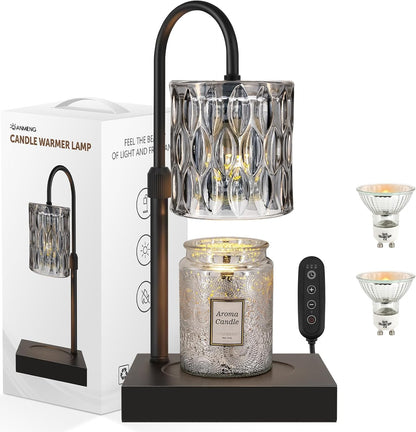 Candle Warmer Lamp with Timer, Electric Candle Warmer for Jar Candles, House Warming Gifts, Modern Home Decor Dimmable Wax Melting Lamp with Large Head, Black, Glass