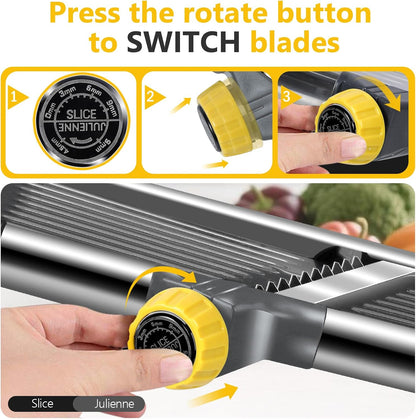 Masthome Mandoline Slicer for Kitchen,Adjustable Mandoline Food Slicer | Sharp Stainless Steel Blade,Chopper Vegetable Cutter for Potato,Onion,Fruit,INCLUDING Food Holder,Gloves,Cleaning Brush
