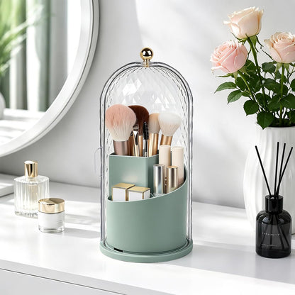Toothbrush Holder with Cover for Bathroom Countertop, Organizer, White | Rotating 3 Slot Holder for Electric Toothbrushes, Toothpaste, Self Draining Vanity Organizer, Makeup Brush Storage