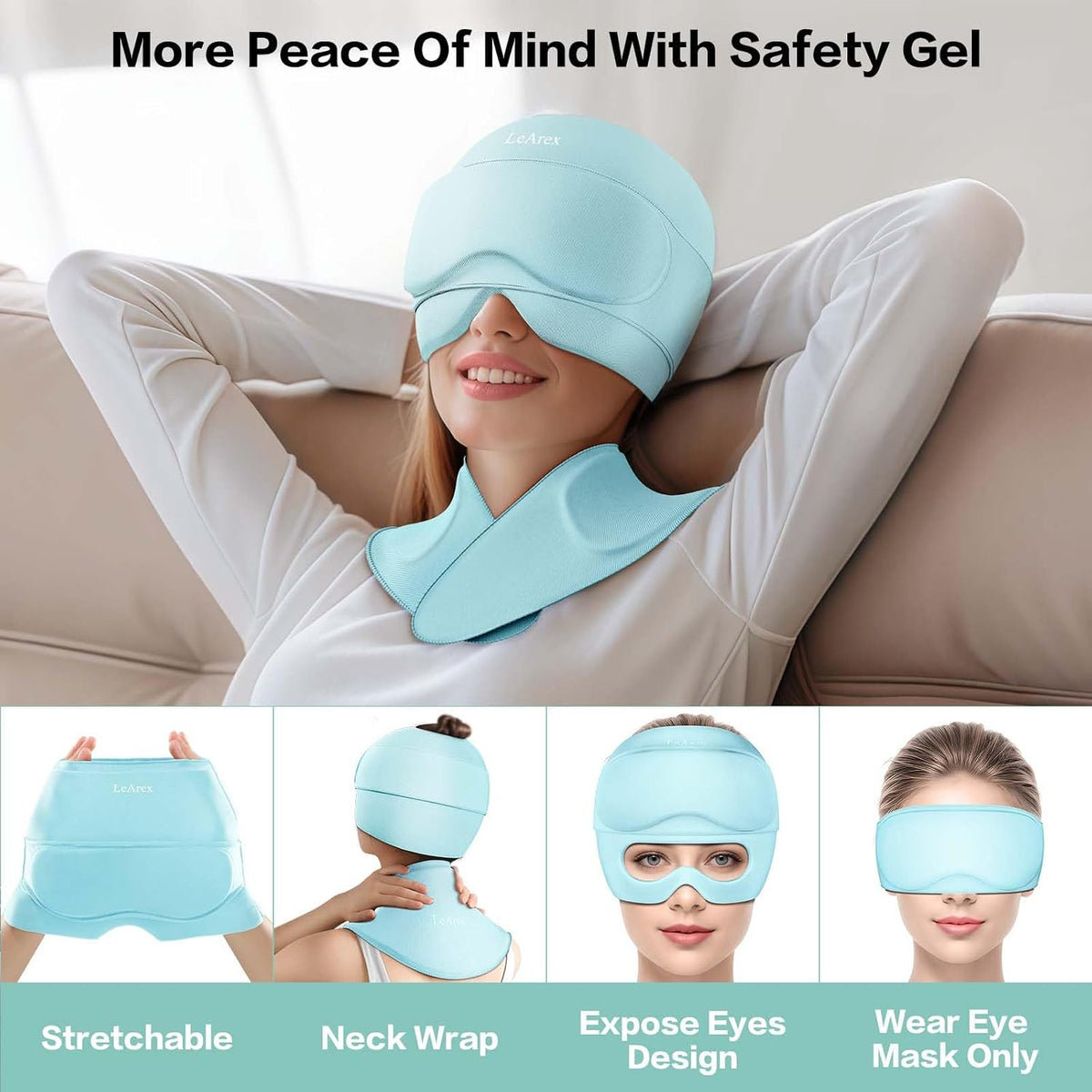 3 in 1 Migraine Relief Cap Neck Ice Pack Wrap Gel and Ice Eye Masks, Detachable Ice Caps with Eyes Masks, Hot and Cold Therapy for Relief of Headaches, Stiff Neck and Eye Fatigue (Purple)