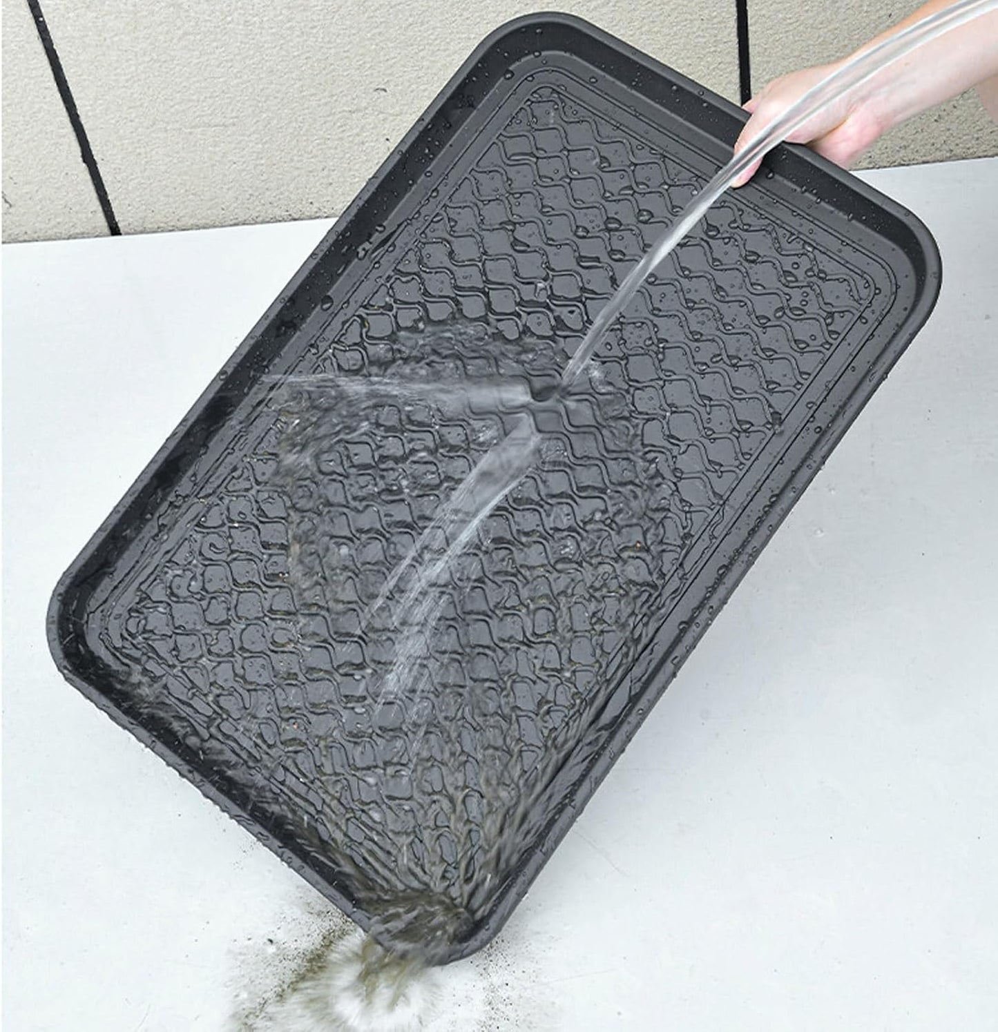 Boot Tray for Entryway,Hard Plastic Boot Mat,Shoe Tray,Shoe Mat for Indoor and Outdoor Use (Black Flower (Hard Plastic), 29.5X14.9 inch)