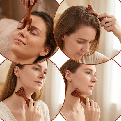 Wooden Scalp Massager 2 Pcs 5-Claw Natural Sandalwood Massage Comb Manual Head Scratcher Guas Sha Tools for Head Face Eye Nose Jaw and Neck