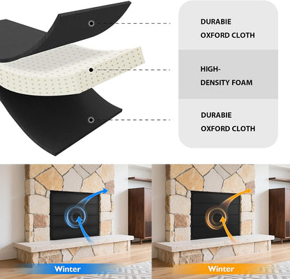 Magnetic Fireplace Cover Indoor to Block Cold Air Reduce Energy Costs, Fireplace Blanket Draft Stopper with Built-in 12 Strong Magnet for Iron Frame 39" W x 32" H, Black