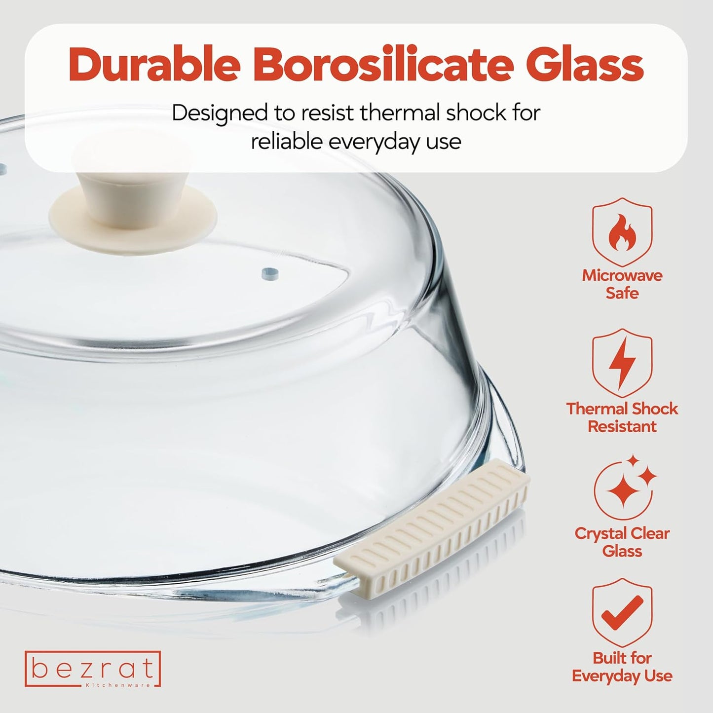 Bezrat Glass Microwave Cover with Silicone Knob and Handles, Splatter Guard Lid, BPA Free, Dishwasher Safe (Black)