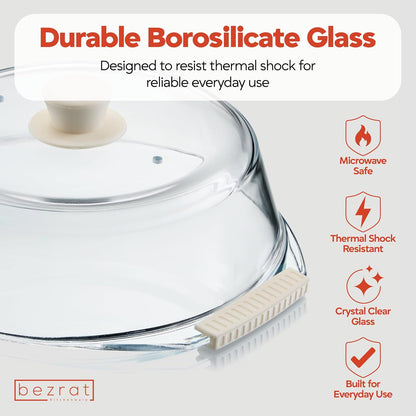 Bezrat Glass Microwave Cover with Silicone Knob and Handles, Splatter Guard Lid, BPA Free, Dishwasher Safe (Black)