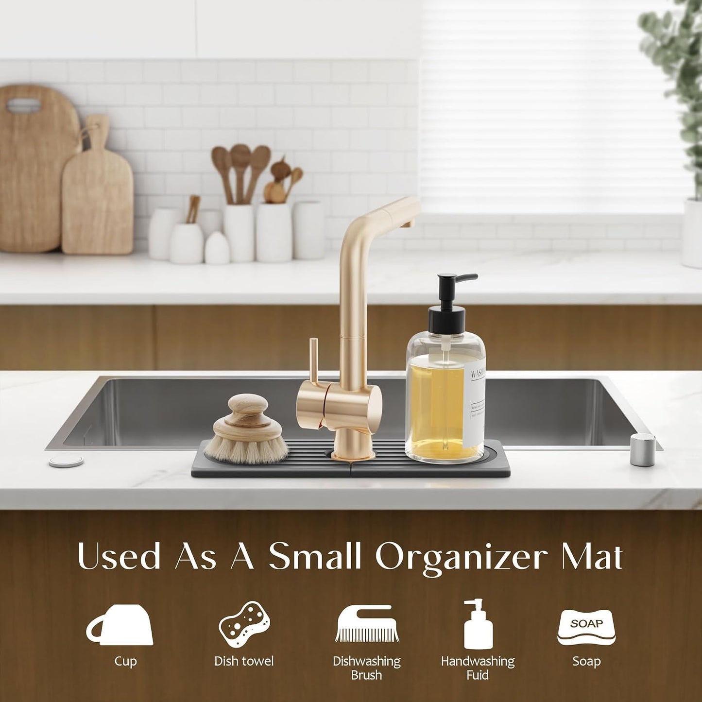 Stone Faucet Mat for Kitchen Sink – Diatomite Drying Stone Mat & Sink Protector, Prevents Moisture – Sink Splash Guard Water-Absorbing Stone Tray for Bathroom Counter (Light Grey, 20" x 3.9")