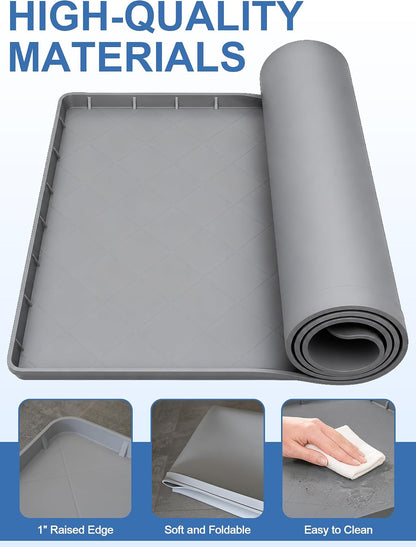 Washing Machine Drain Pan Silicone Mat, Washer Tray for Floor Protection | 32" x 30" Non-Slip Waterproof Anti-Vibration Leak Resistant, Sturdy & Easy to Clean Drain Pan for Under Dryer or Washer