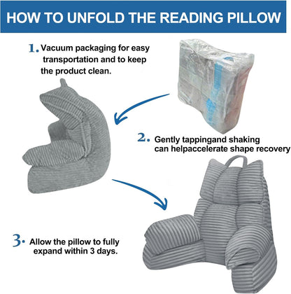 Reading Pillow for Bed with Arms, Back Support, Memory Foam（Grey Black）