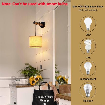 XSDeTu Battery Operated Wall Sconce with Remote, Rechargeable Battery Powered Wall Light, 3 Colors Dimmable Wall Mounted Lights, Adjustable Lamp for Bedroom Bedside, Wooden Arm, Fabric Shade, 2 Pcs