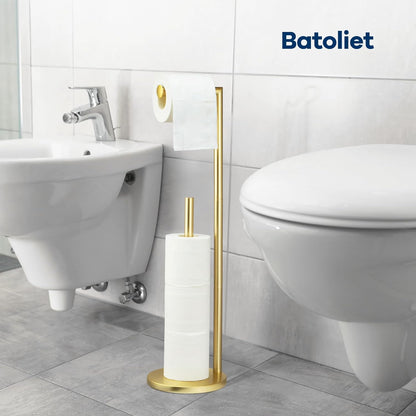 Toilet Paper Holder Stand, Bathroom Free Standing with Storage, Black | Rustproof Toilet Paper Roll Holder for 4 Rolls,with Non-Slip Stable Base,Bathroom Organizers and Storage