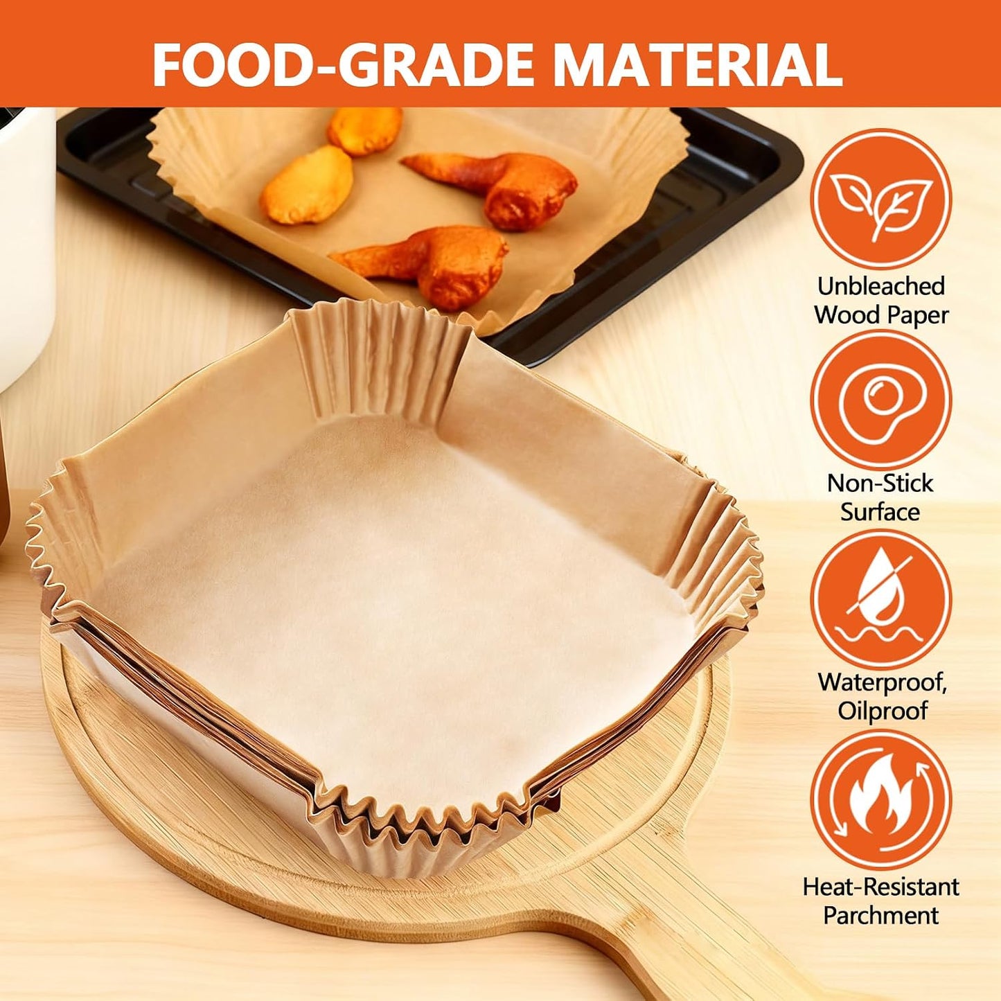 UBeesize 9 Inch Disposable Air Fryer Liners 200 Pack Square Parchment Liner
