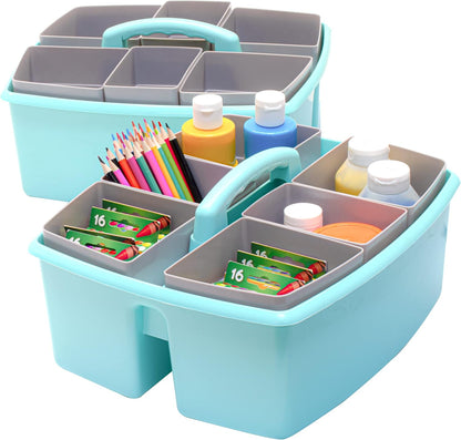 Storex 2-Compartment Large Cleaning Caddy – Multipurpose Supply Organizer with Handle - Black, 1-Pack (00973A06C)