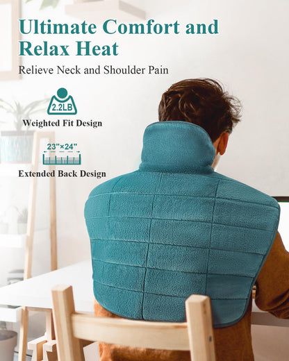 Heating Pad for Neck and Shoulders and Back Weighted,24x23In,Silver Grey | Electric Heated Wrap for Daily Relaxation, 6 Heat Settings, 4 Auto-Off Timers, Large Heat Pad for Women Men,Birthday Gift