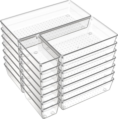 6 Pack Large Clear Plastic Drawer Organizer Trays, Acrylic Kitchen Drawer Organization and Storage Dividers, Non-Slip Storage Bins for Makeup, Kitchen Utensils, Bathroom, Jewelries and Office Desk