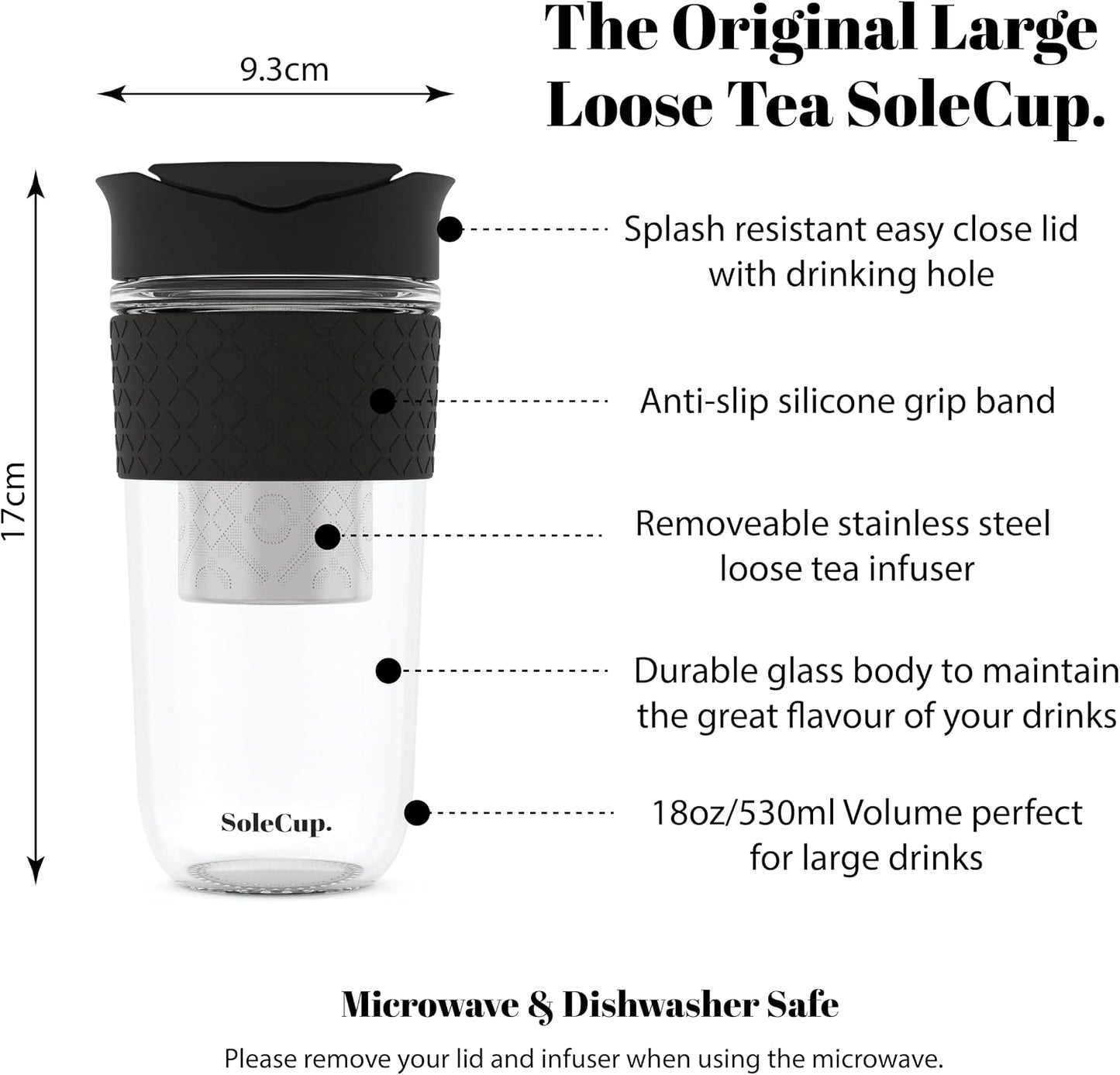 Large Travel Mug Loose Tea Infuser - Detachable Tea Strainer with Spill Proof Lid - 18oz/530ml BPA-Free Reusable Glass Travel Coffee Cup with Silicone Band (Ice Cream, 18oz)
